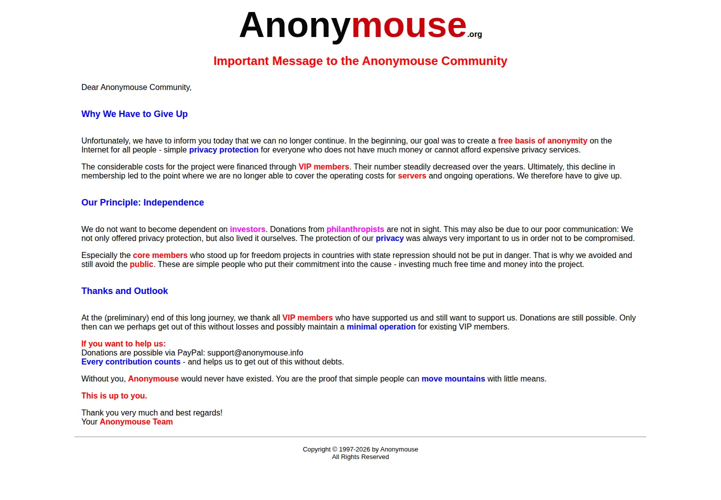 Captured homepage of anonymouse.org in the current scan