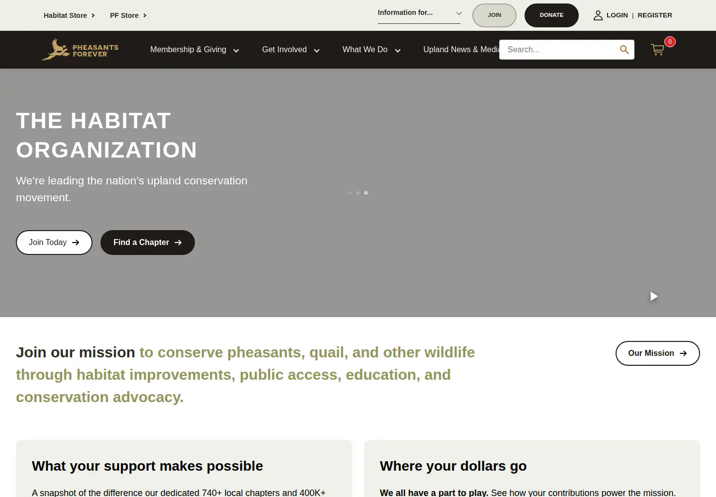 Captured homepage of pheasantsforever.org in the current scan