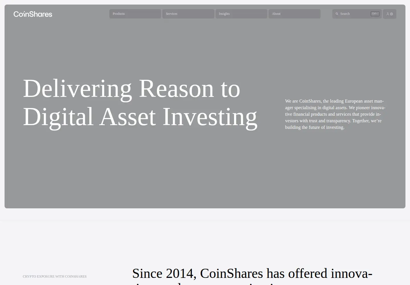 Screenshot of coinshares.com