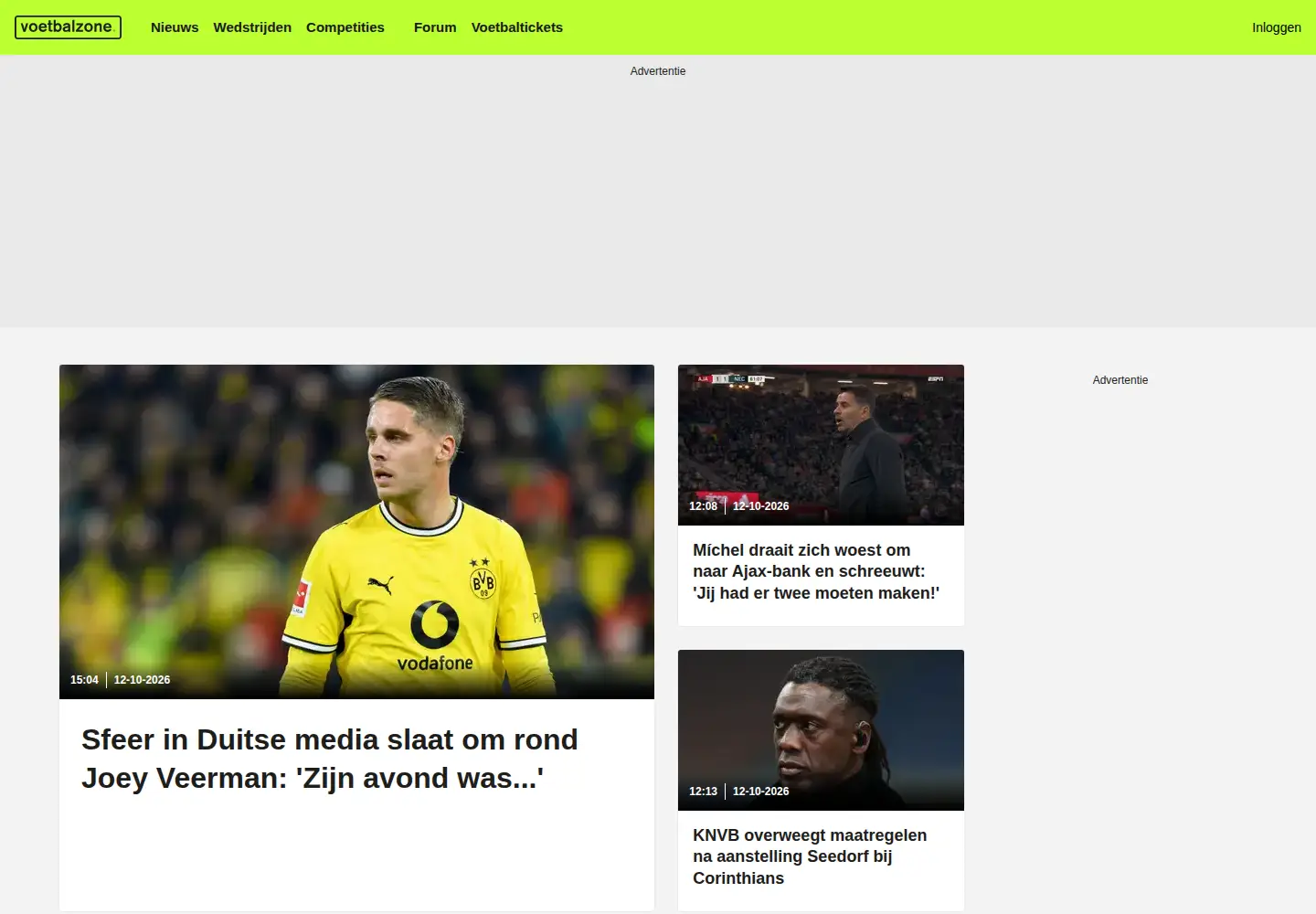 Captured homepage of voetbalzone.nl in the current scan