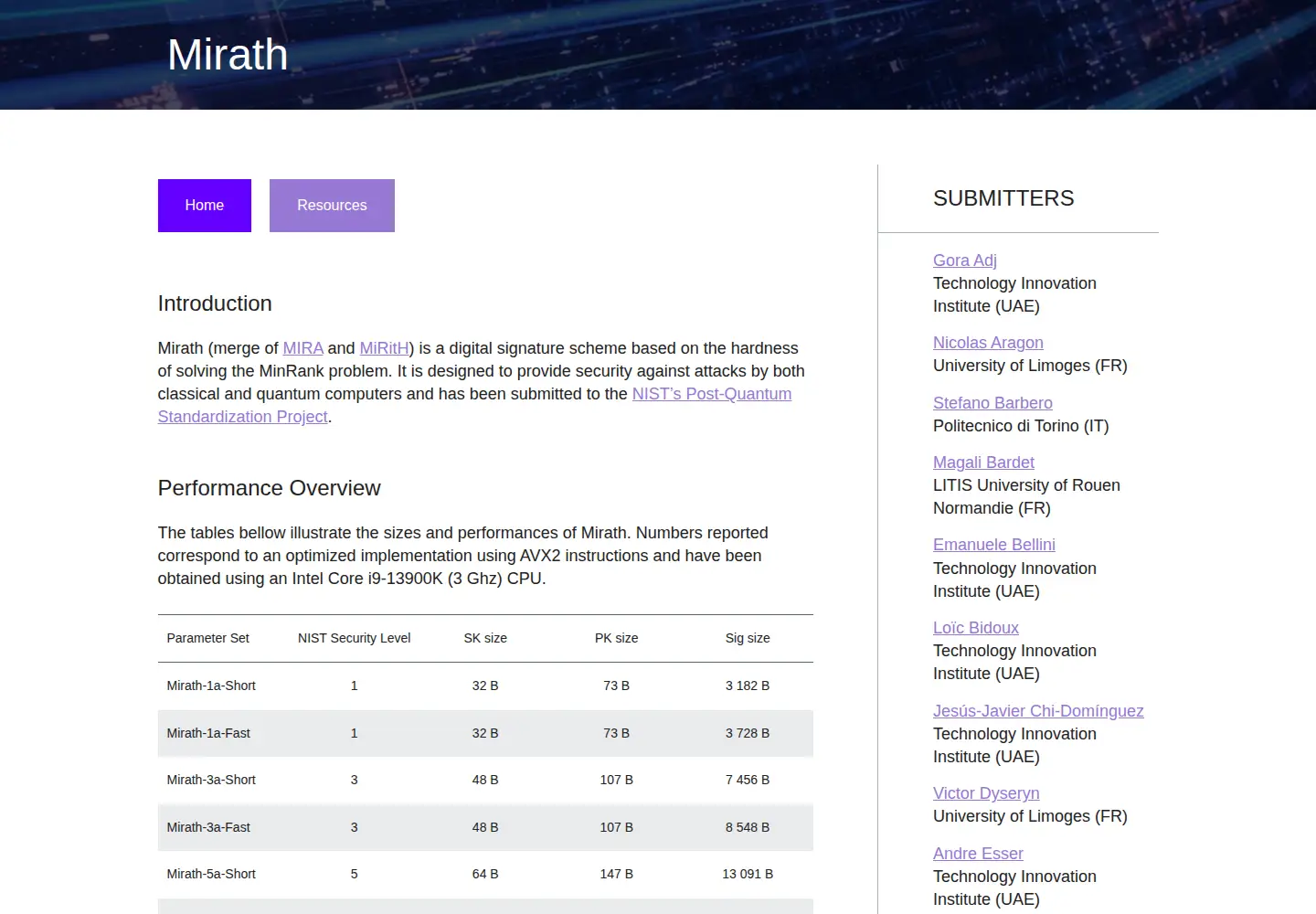 Screenshot of pqc-mirath.org