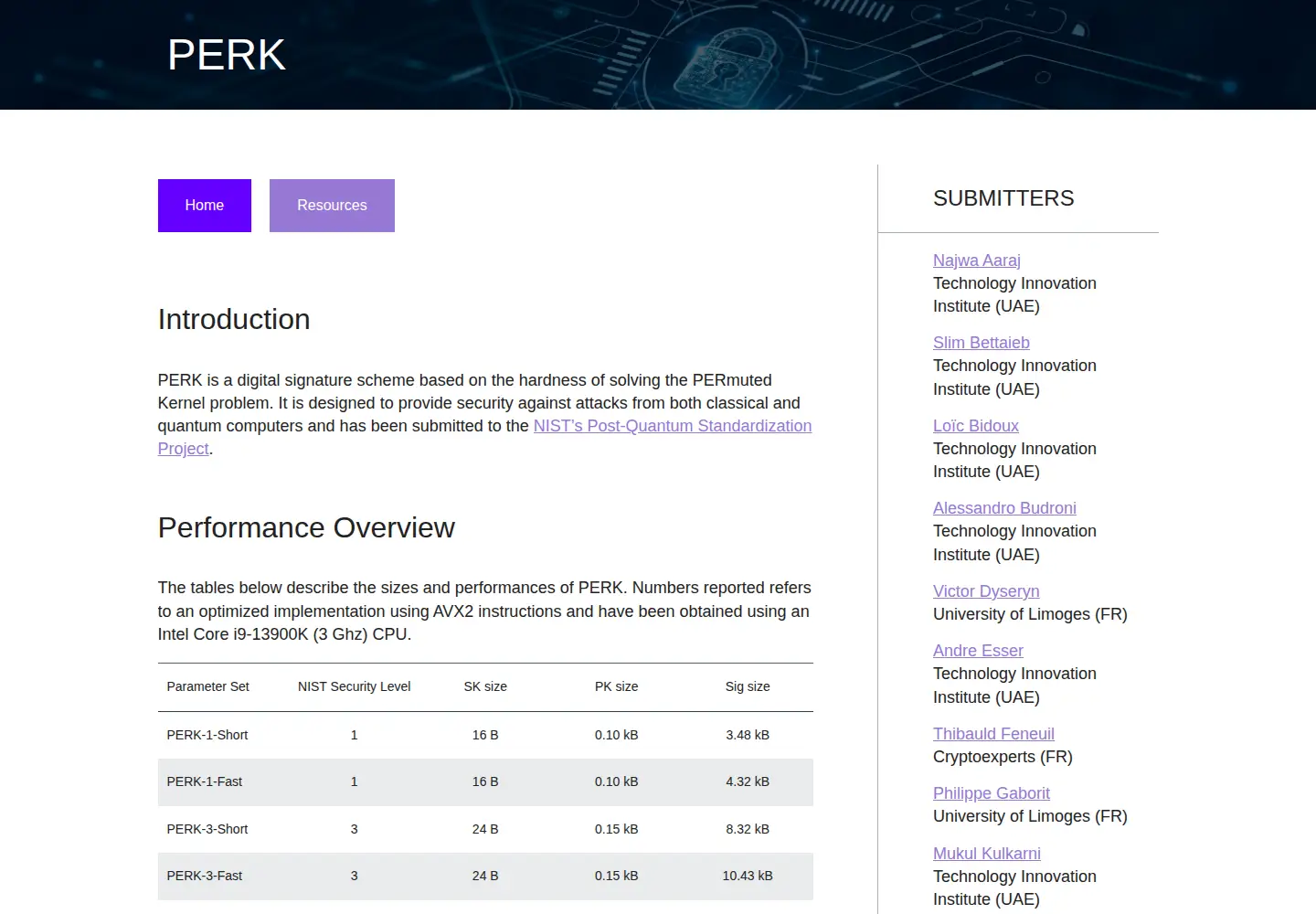 Captured homepage of pqc-perk.org in the current scan