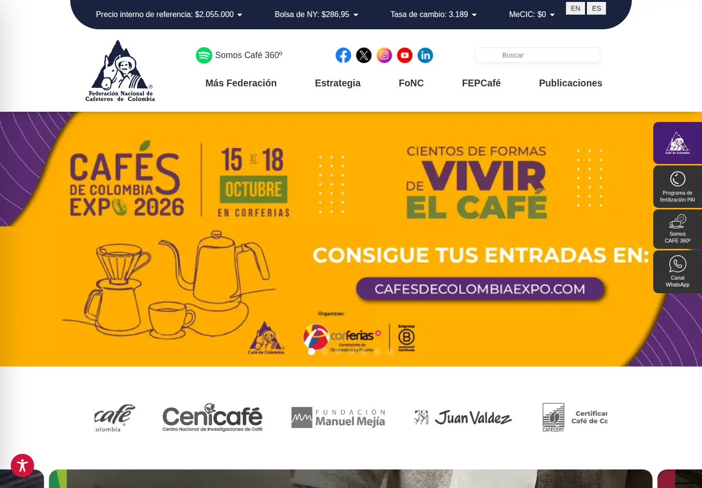 Captured homepage of federaciondecafeteros.org in the current scan