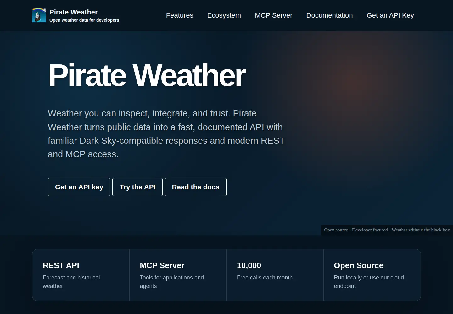 Captured homepage of pirateweather.net in the current scan