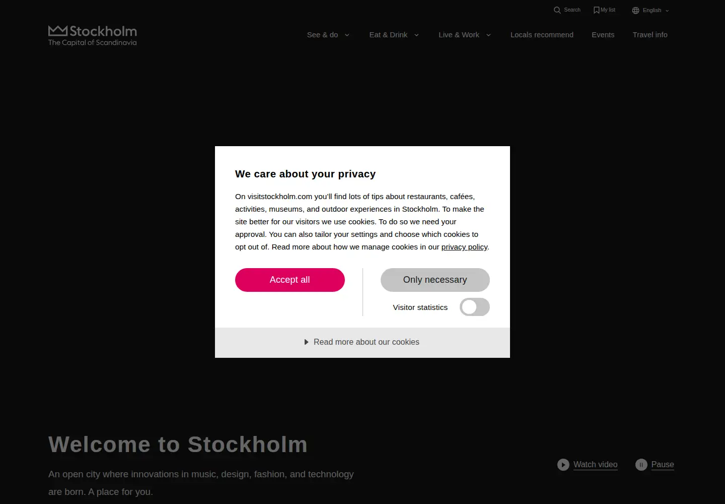 Screenshot of visitstockholm.com