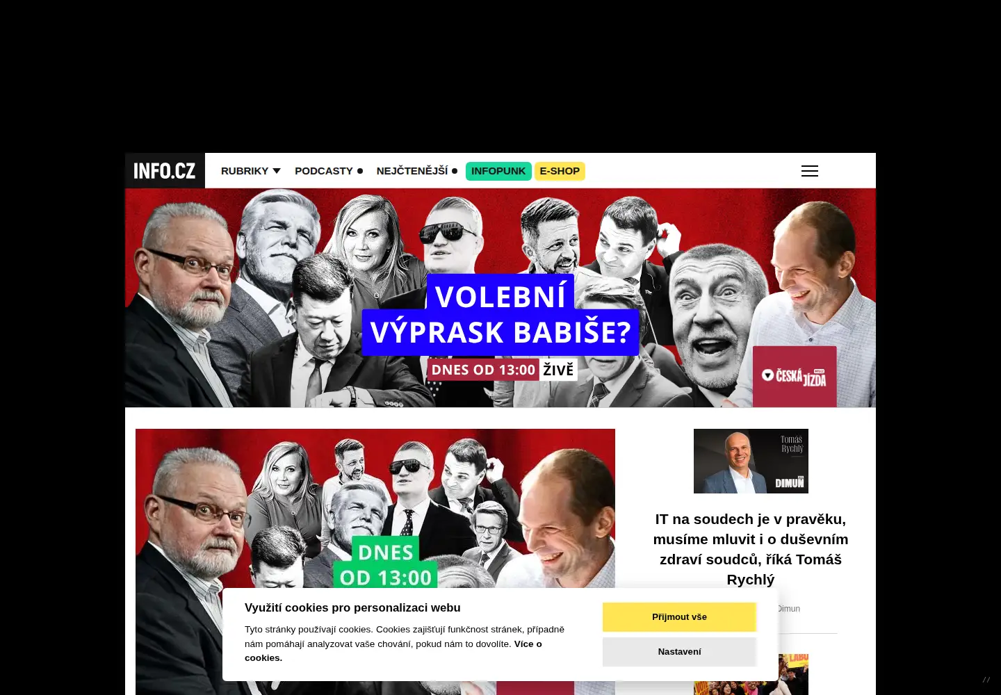 Captured homepage of info.cz in the current scan
