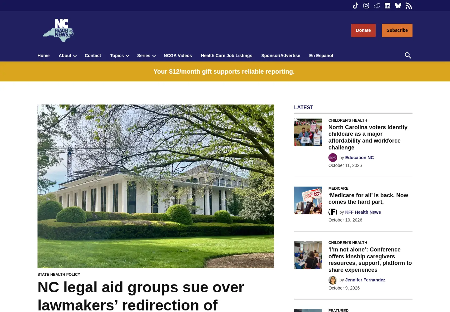Screenshot of northcarolinahealthnews.org