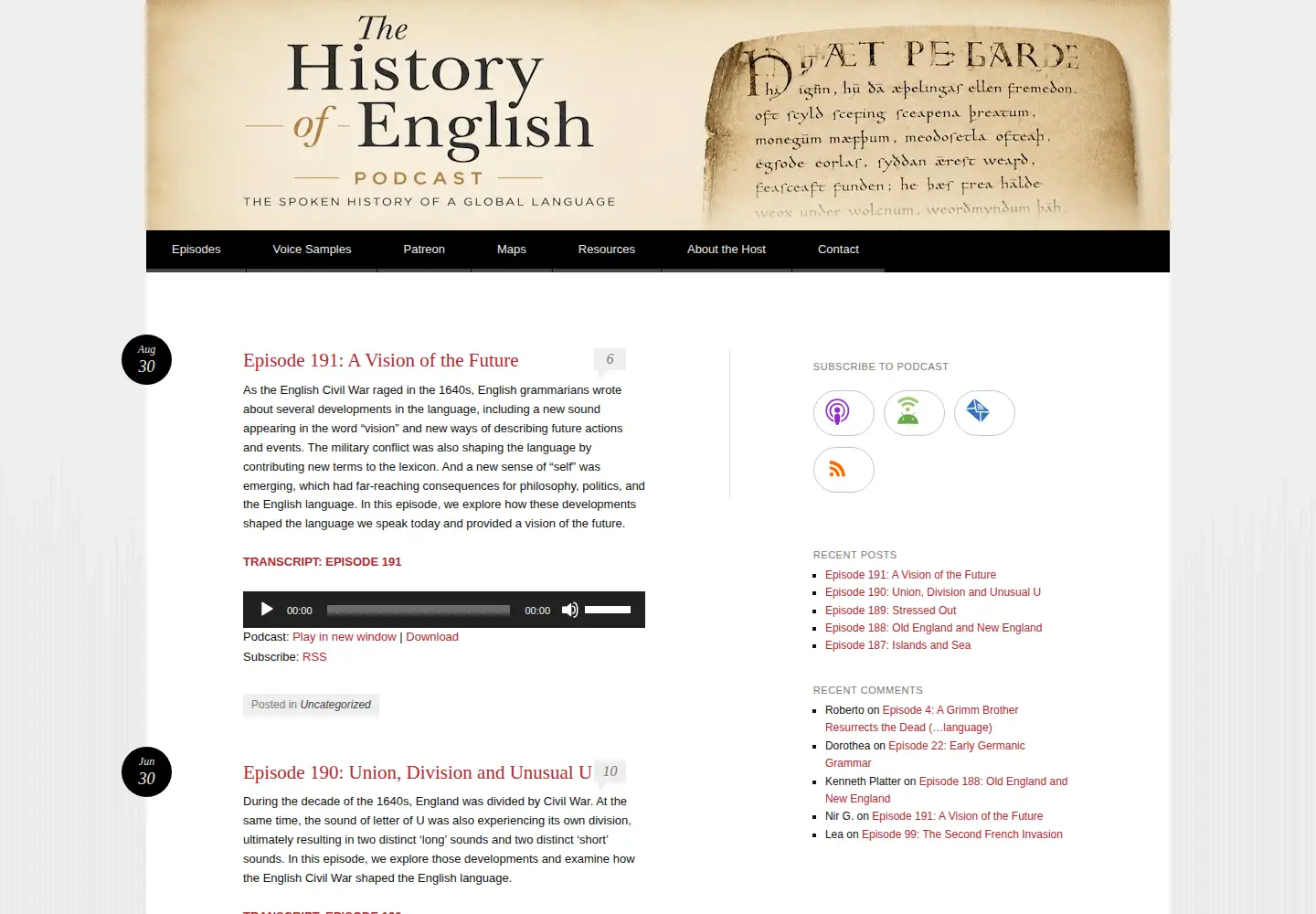 Screenshot of historyofenglishpodcast.com