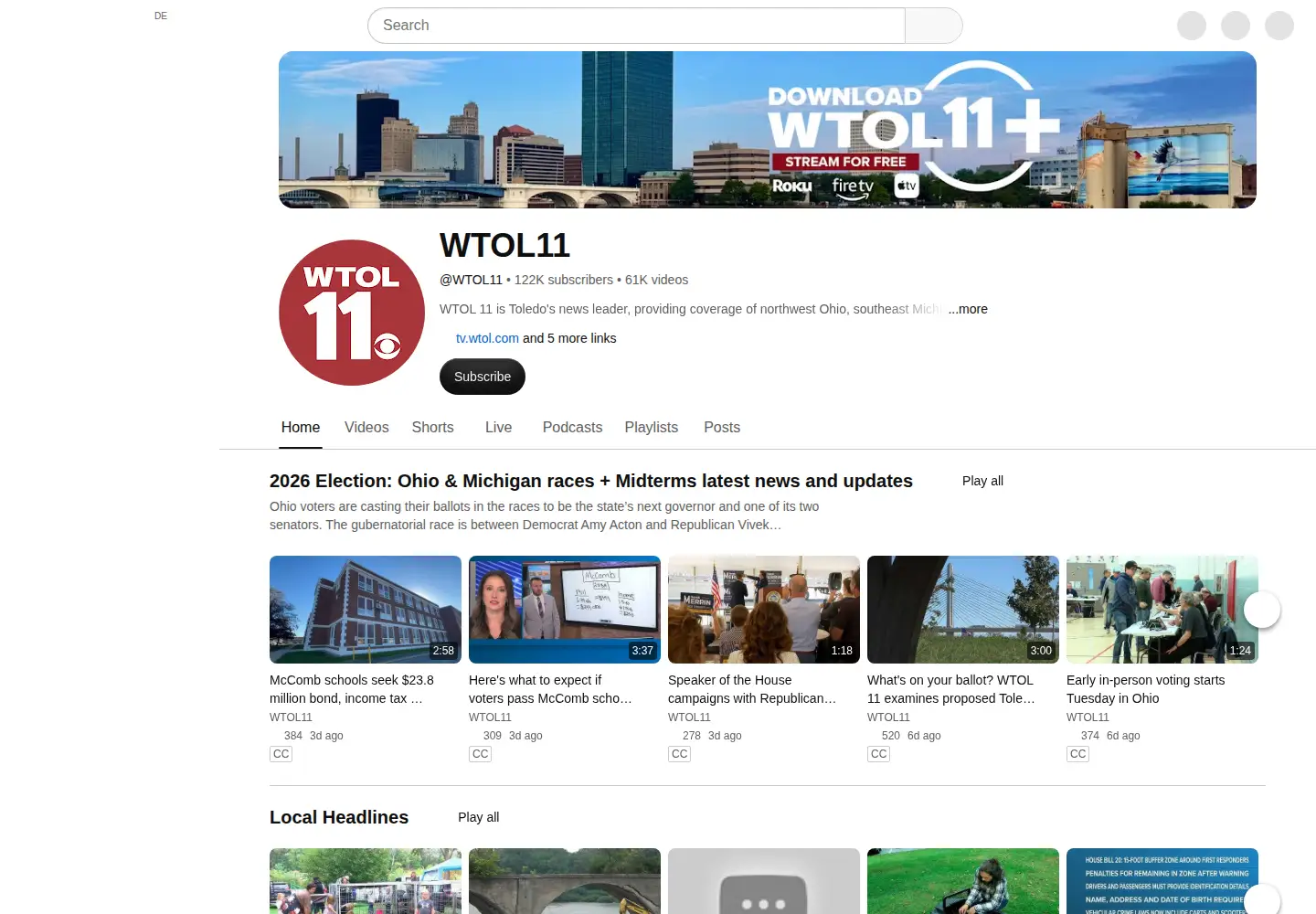 Captured homepage of wtol.com in the current scan