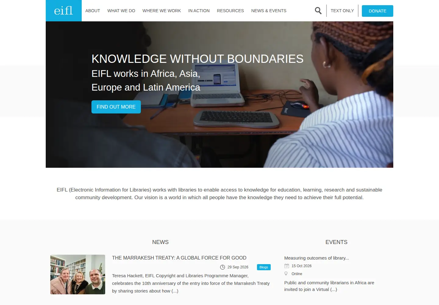 Captured homepage of eifl.net in the current scan