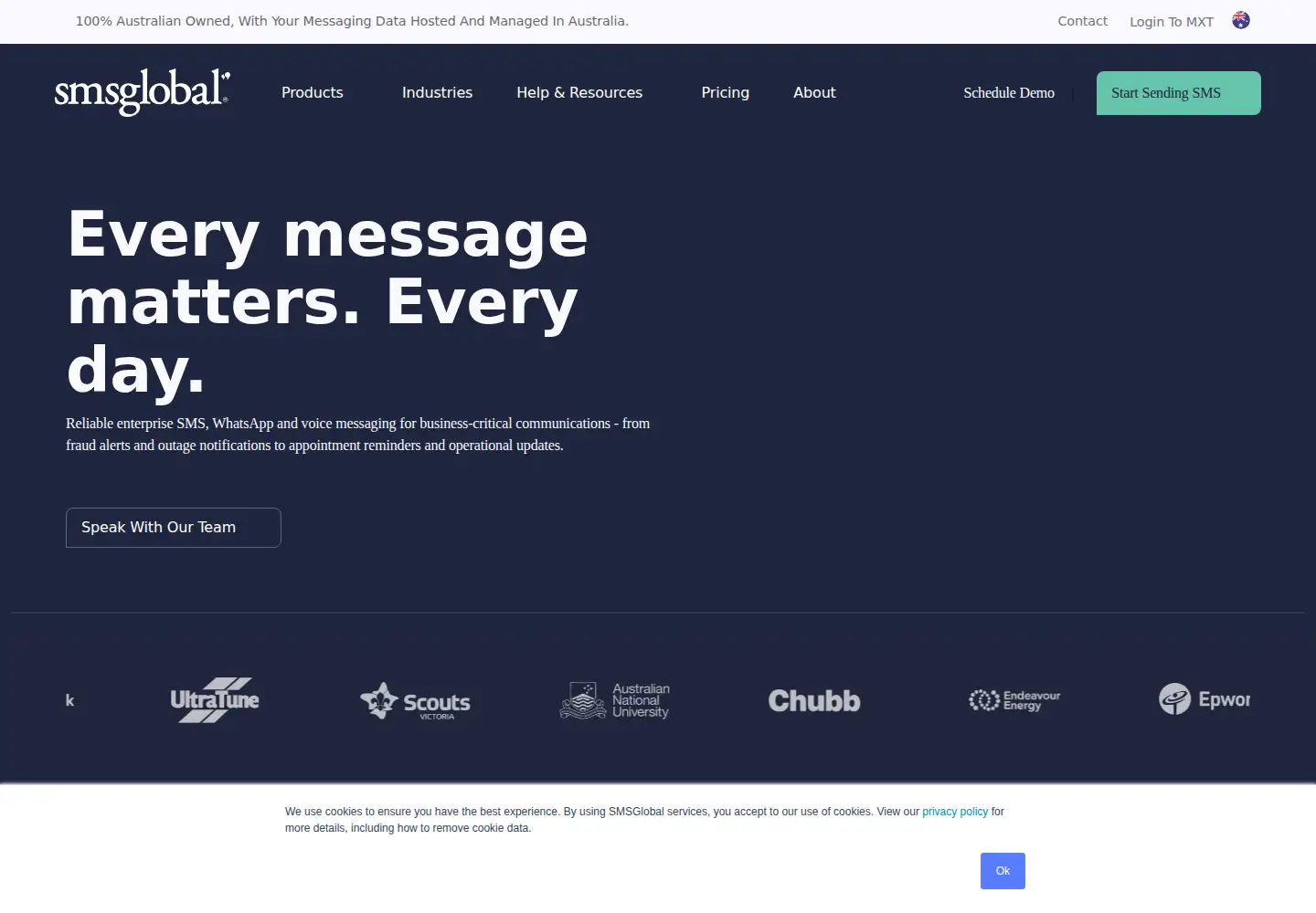 Screenshot of smsglobal.com