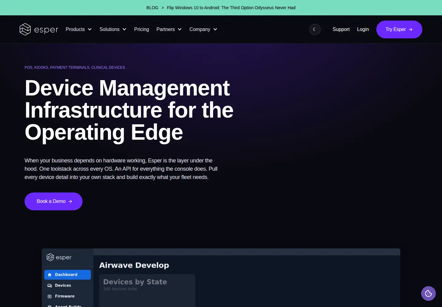 Captured homepage of esper.io in the current scan