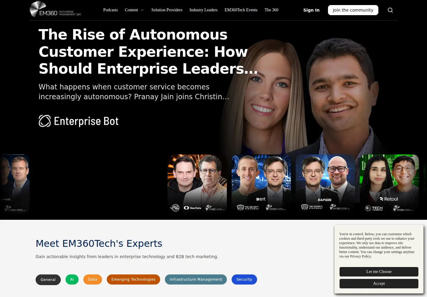 Captured homepage of em360tech.com in the current scan