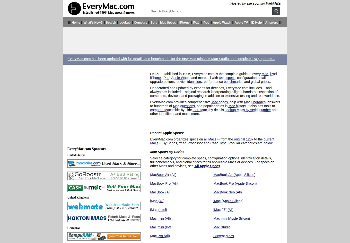 Screenshot of everymac.com