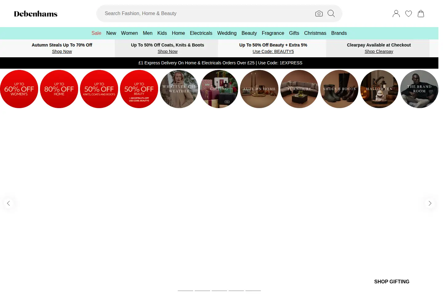 Screenshot of debenhams.com