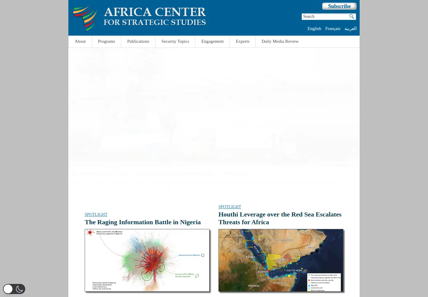 Captured homepage of africacenter.org in the current scan