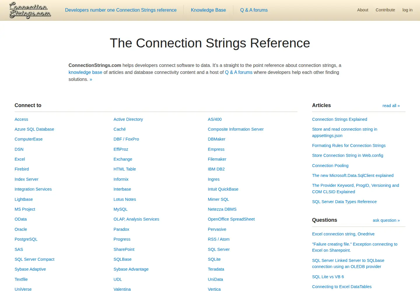 Captured homepage of connectionstrings.com in the current scan