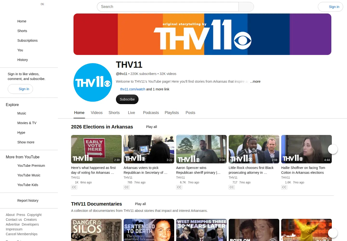 Captured homepage of thv11.com in the current scan