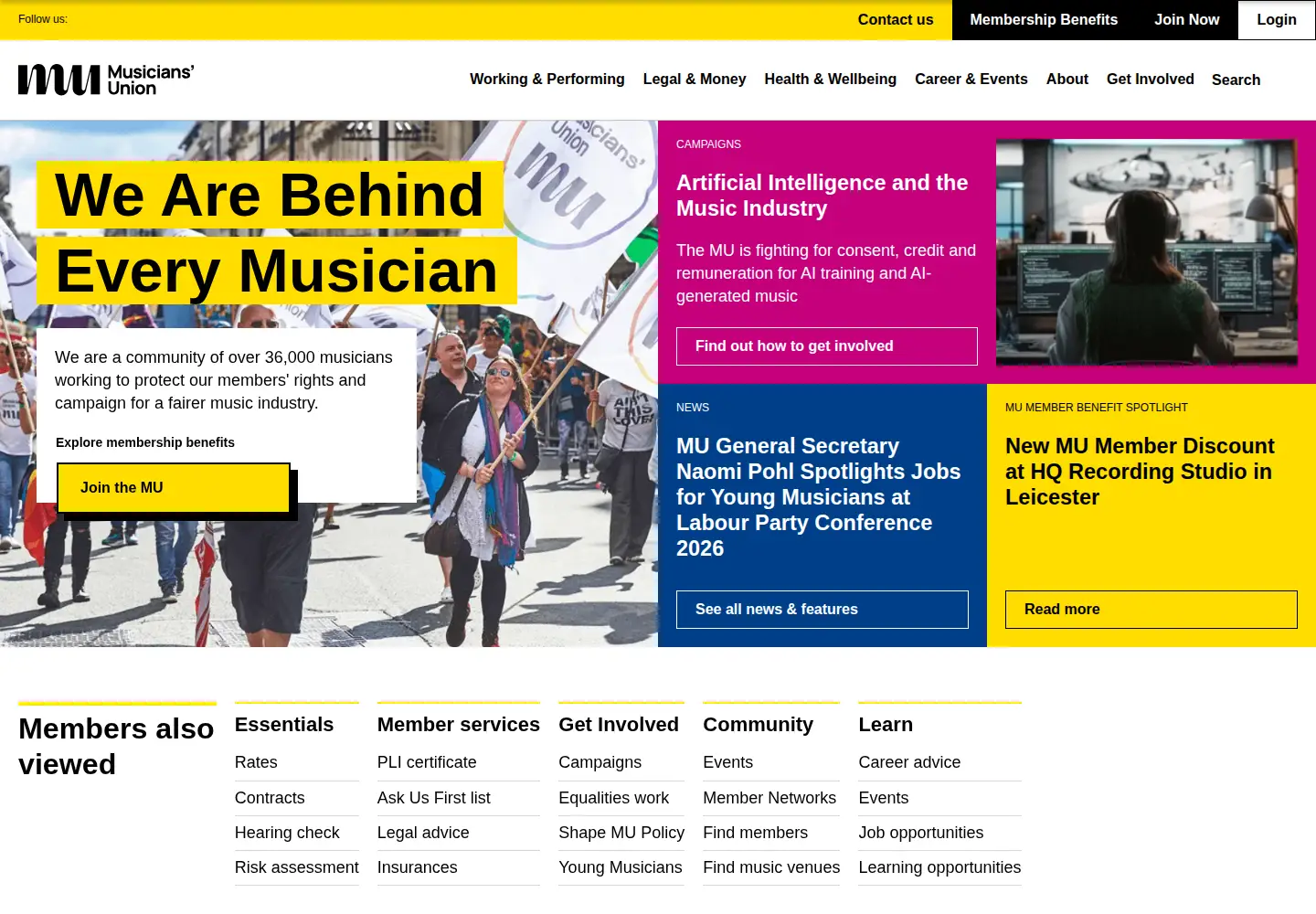 Screenshot of musiciansunion.org.uk