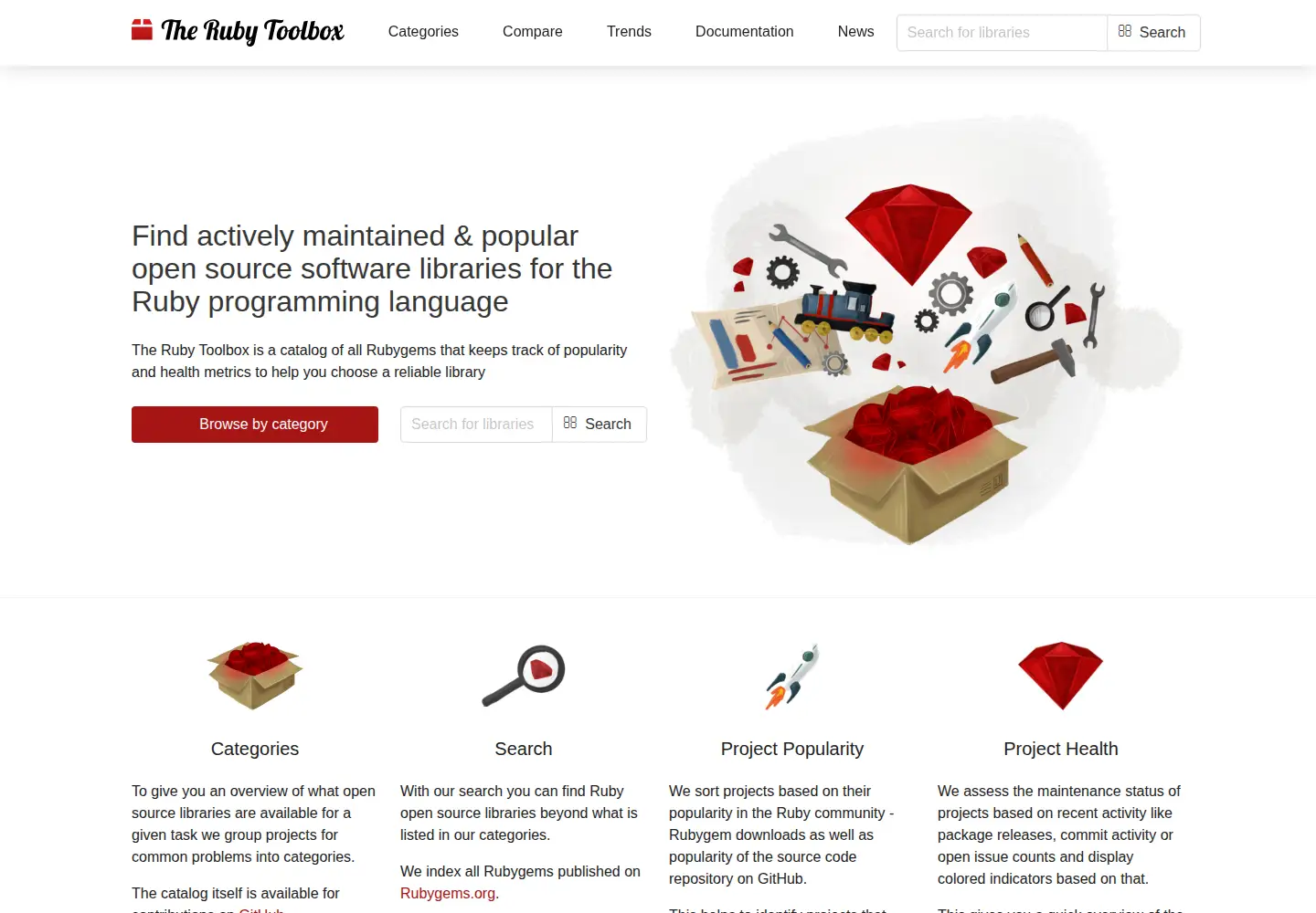 Captured homepage of ruby-toolbox.com in the current scan