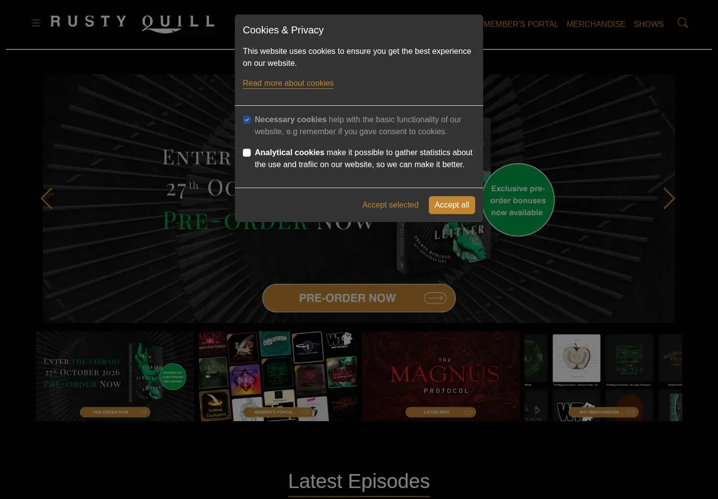 Captured homepage of rustyquill.com in the current scan