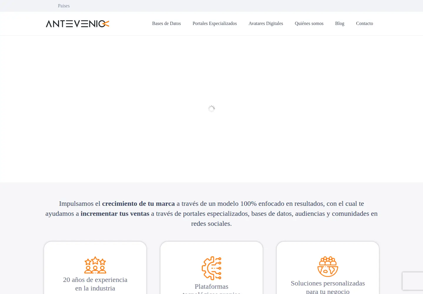 Captured homepage of antevenio.com in the current scan