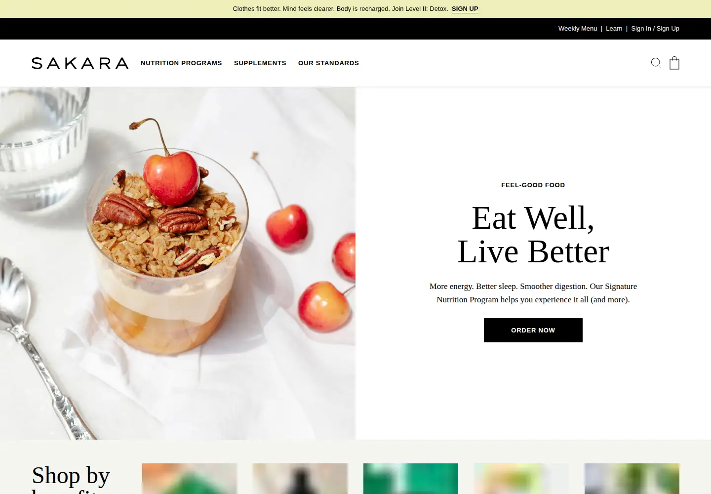 Captured homepage of sakara.com in the current scan