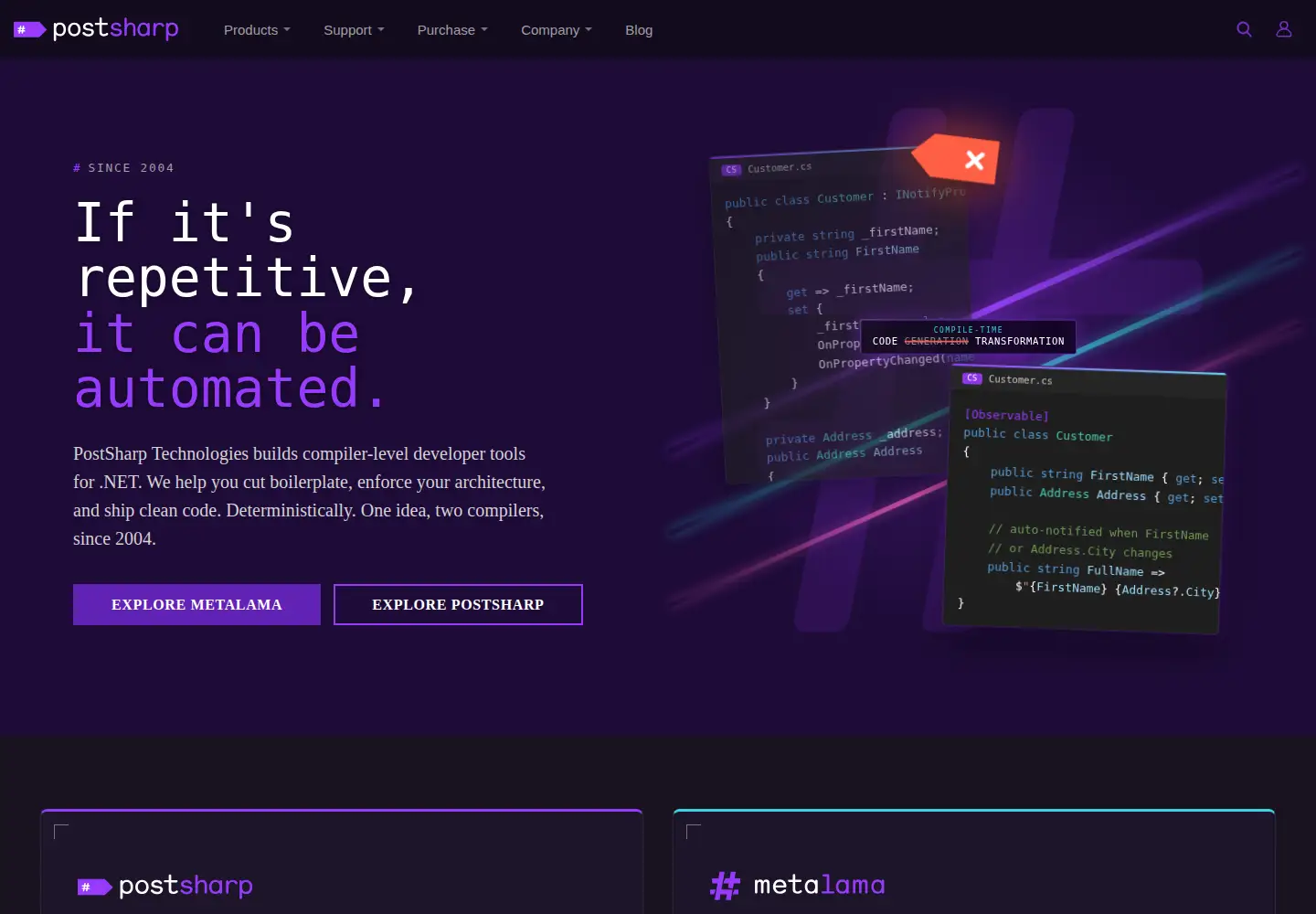 Captured homepage of postsharp.net in the current scan