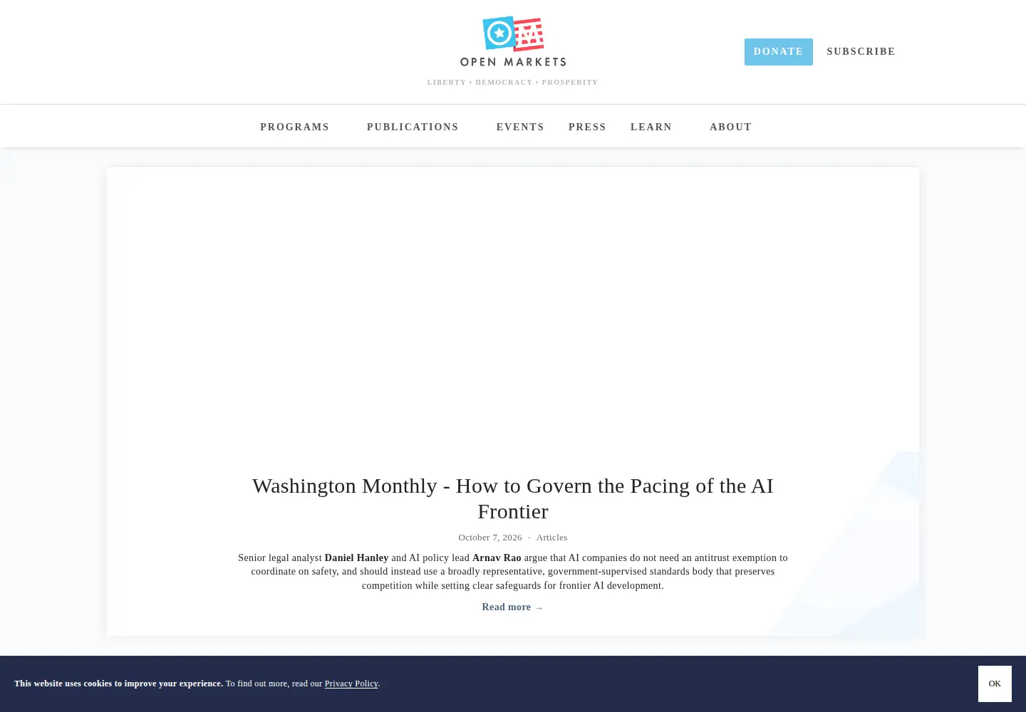 Captured homepage of openmarketsinstitute.org in the current scan