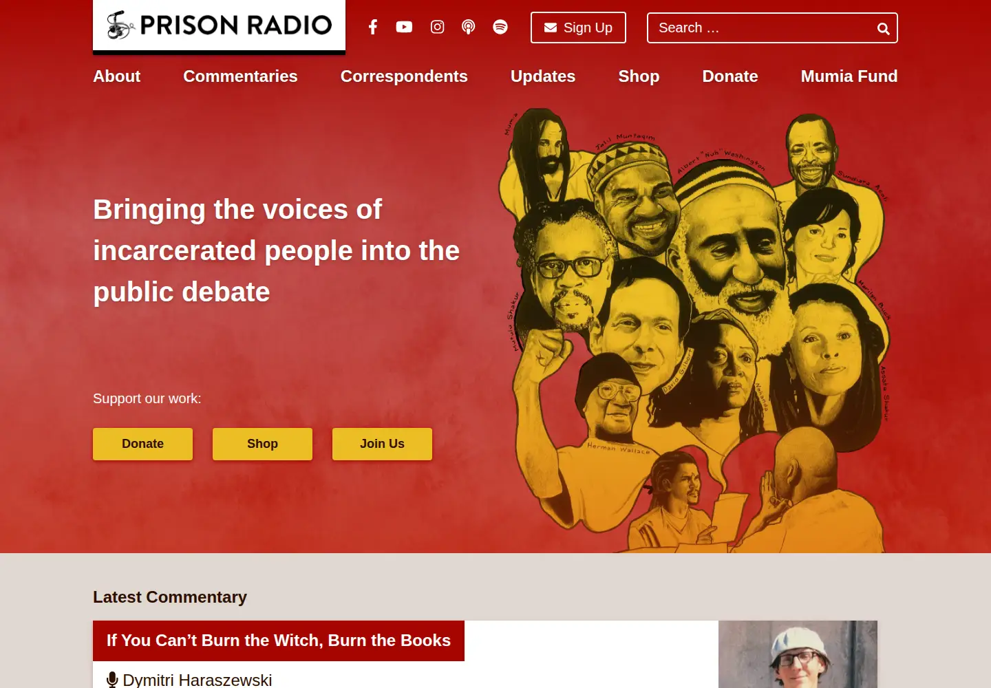 Captured homepage of prisonradio.org in the current scan