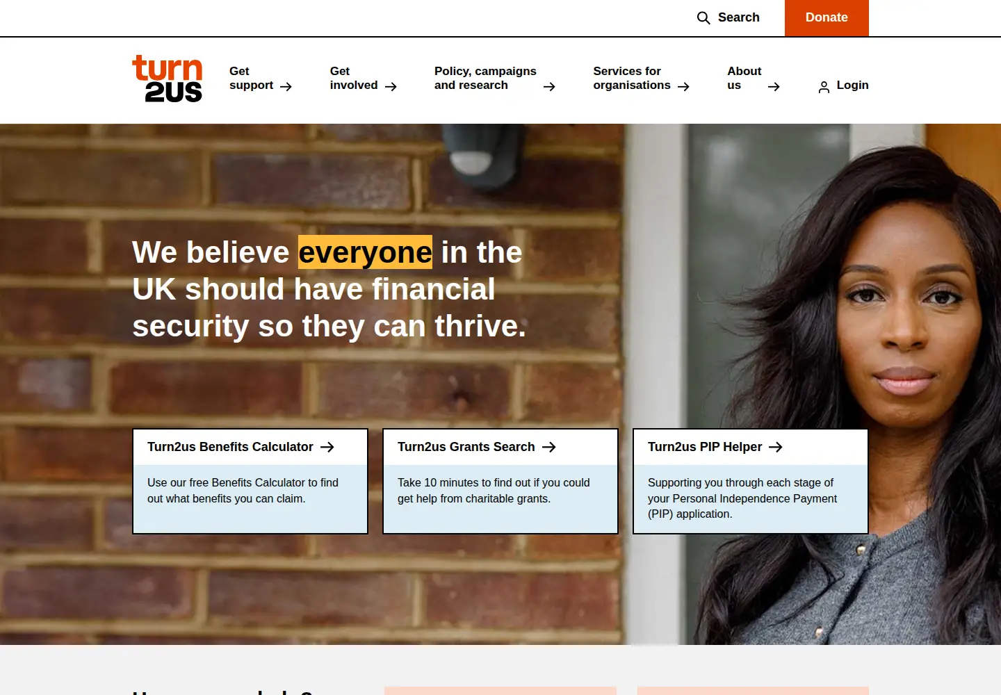 Captured homepage of turn2us.org.uk in the current scan