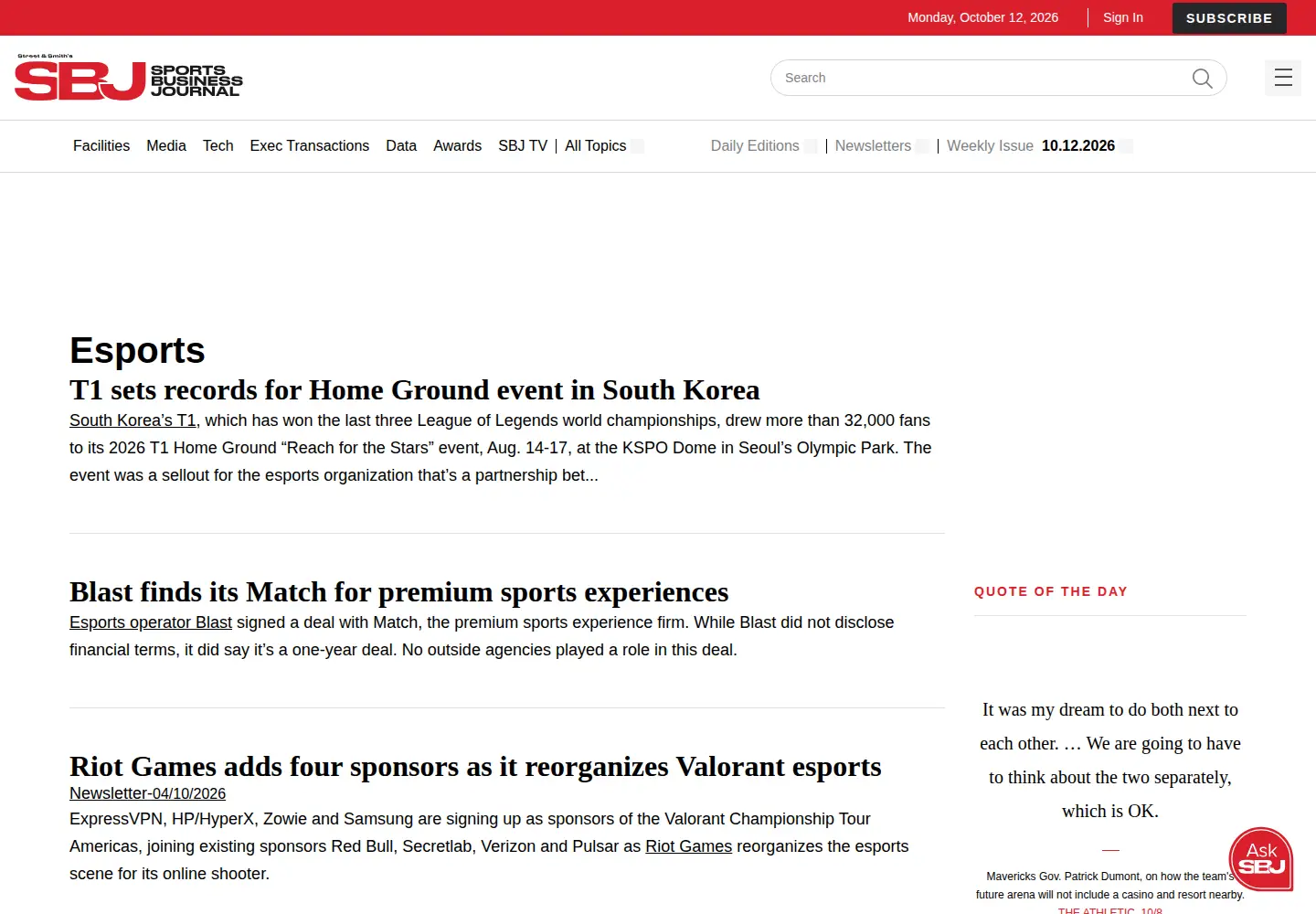 Captured homepage of esportsobserver.com in the current scan