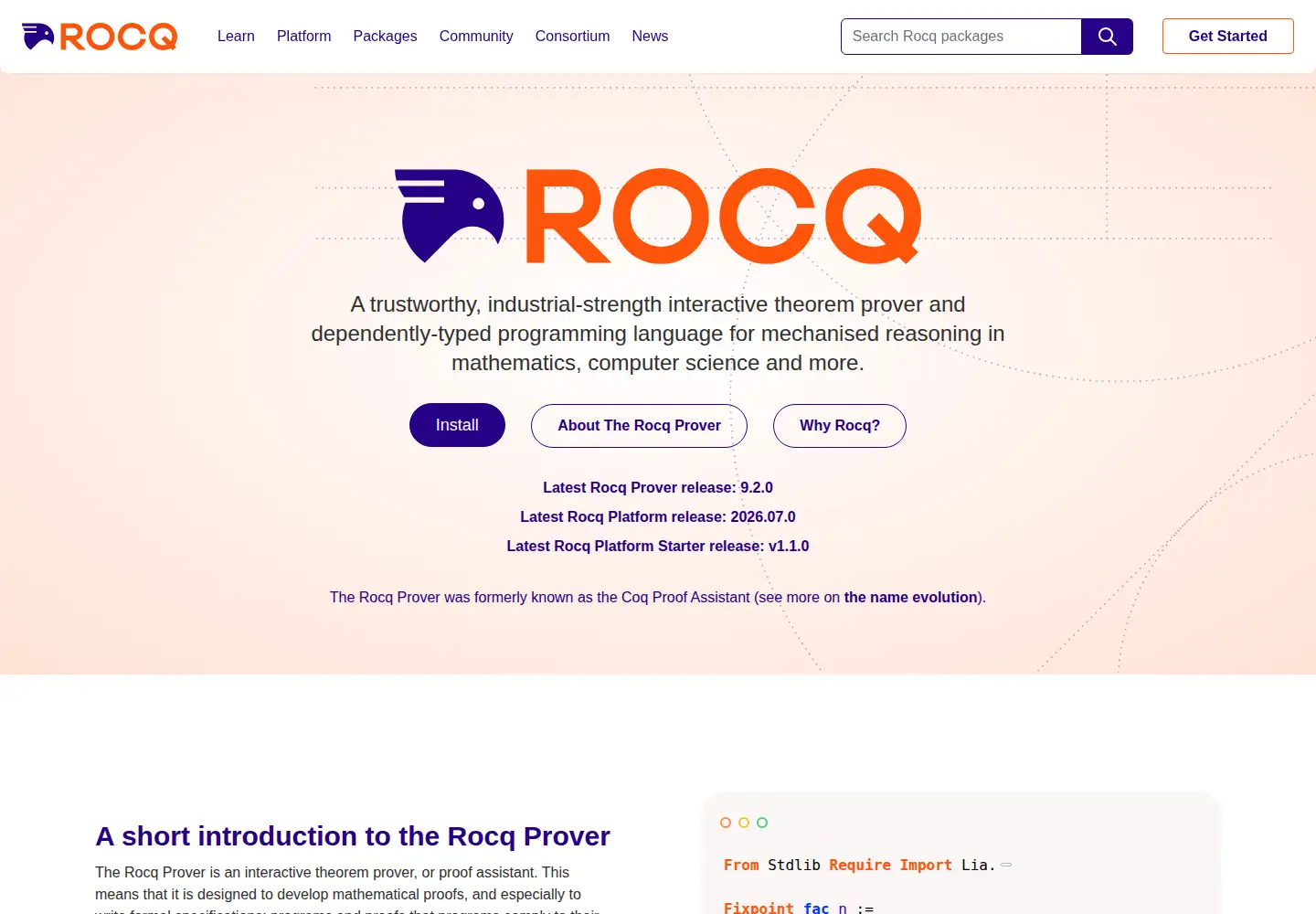 Captured homepage of rocq-prover.org in the current scan