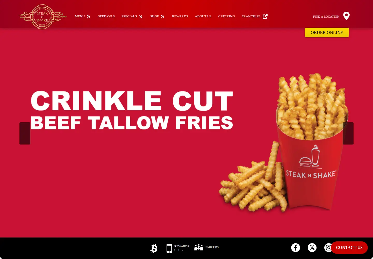 Captured homepage of steaknshake.com in the current scan