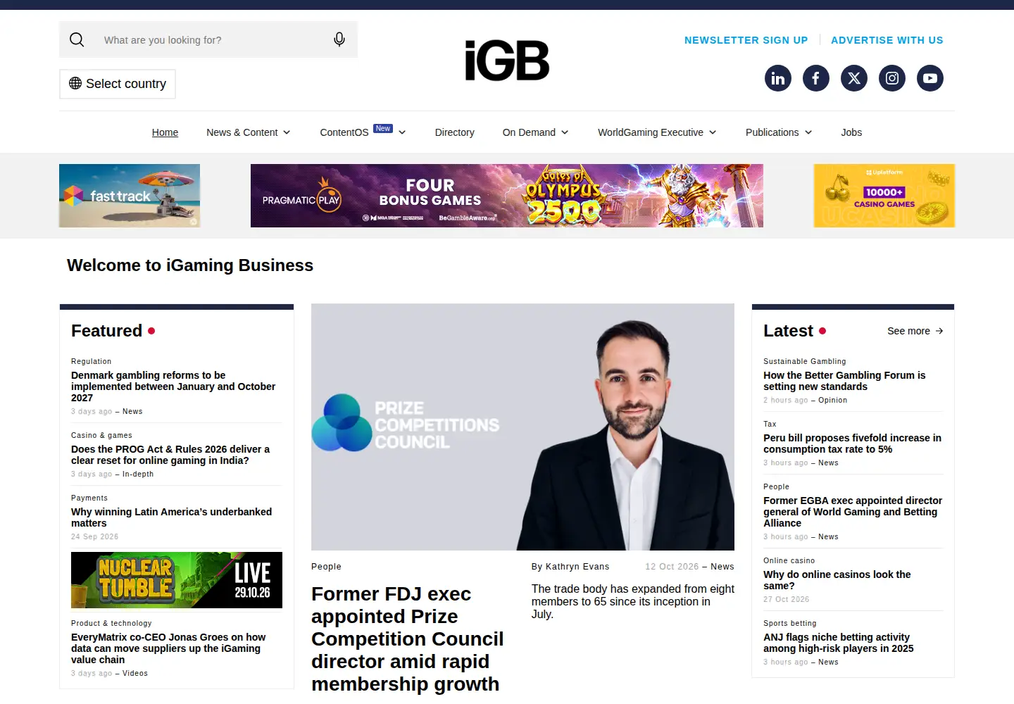 Captured homepage of igamingbusiness.com in the current scan