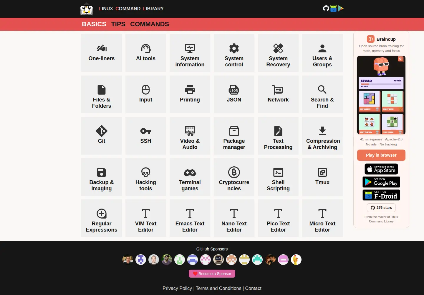 Captured homepage of linuxcommandlibrary.com in the current scan