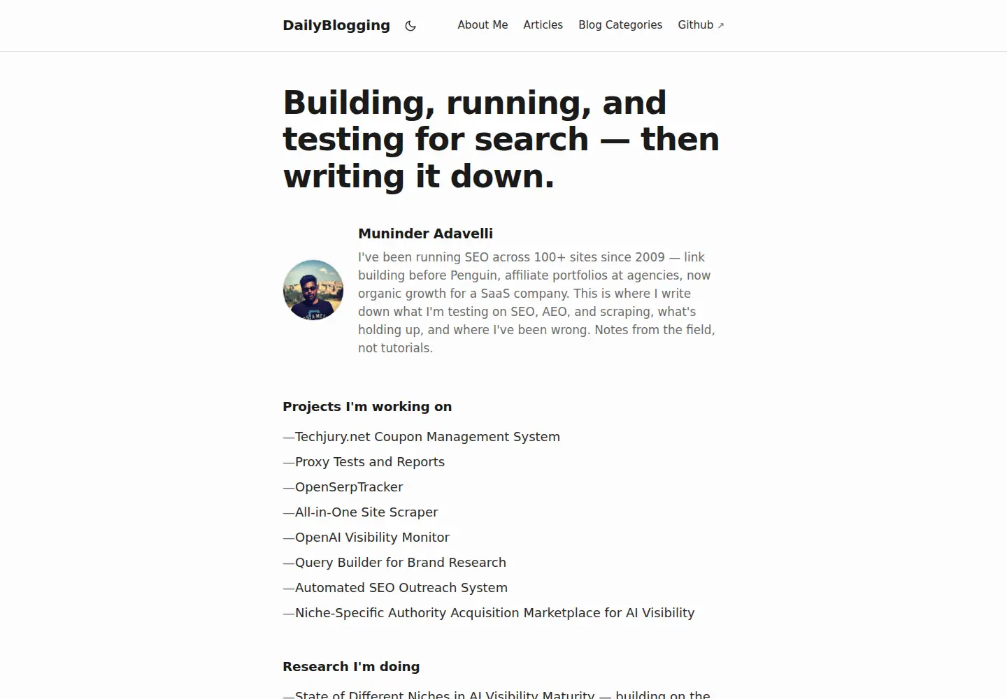 Captured homepage of dailyblogging.org in the current scan