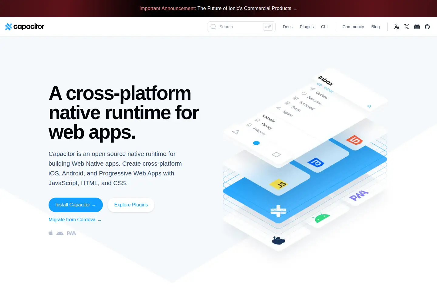 Captured homepage of capacitorjs.com in the current scan