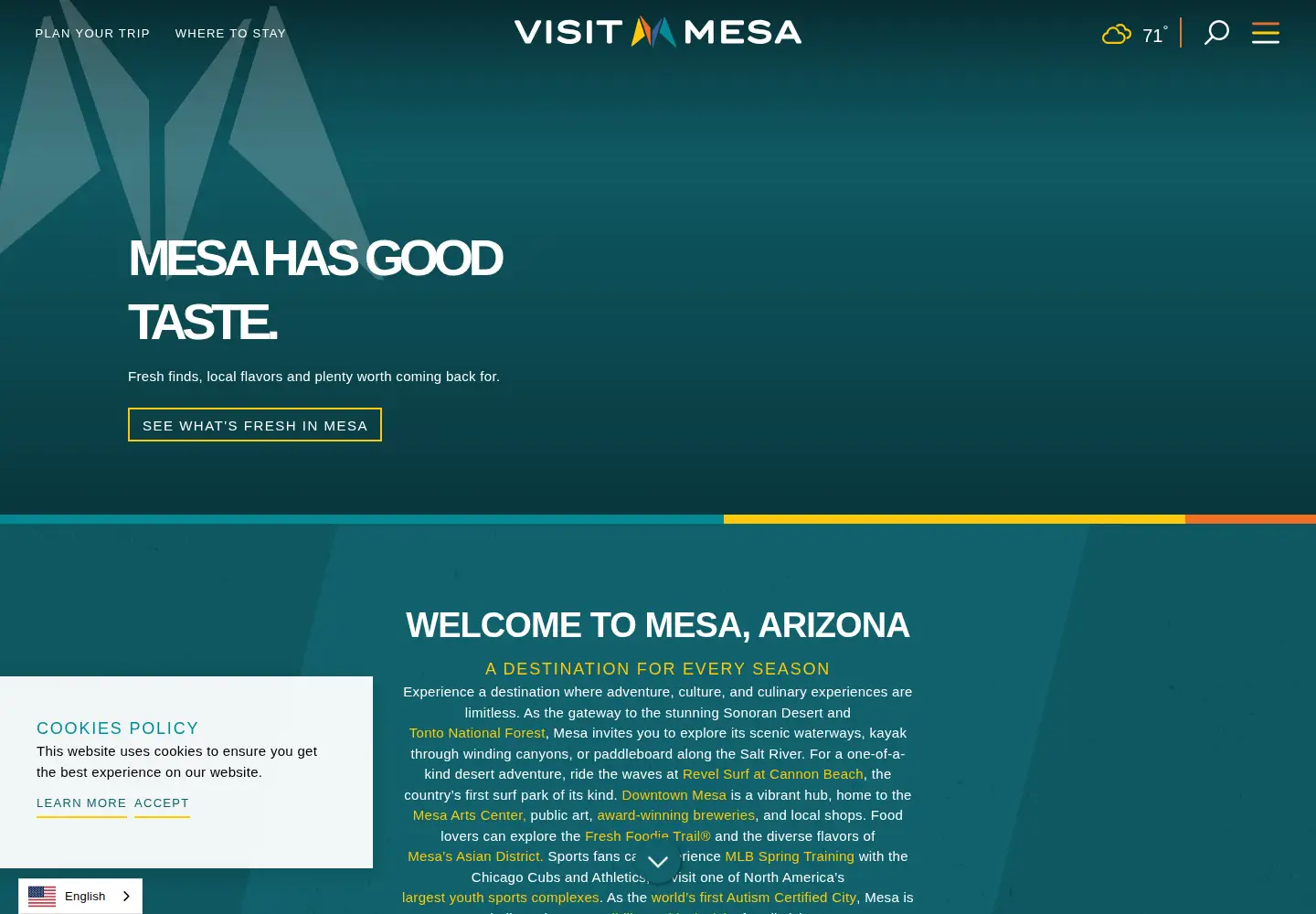 Captured homepage of visitmesa.com in the current scan