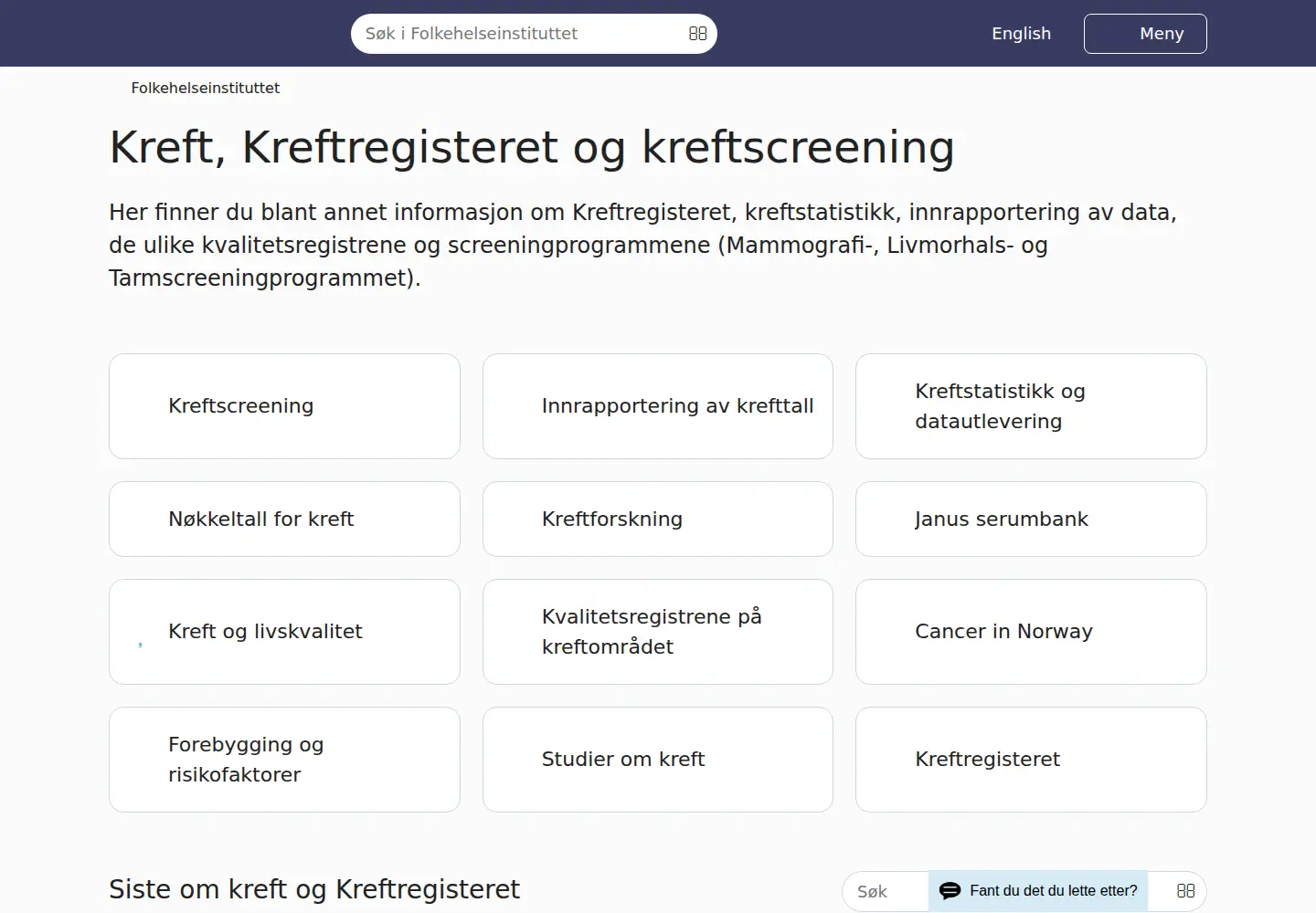Screenshot of kreftregisteret.no