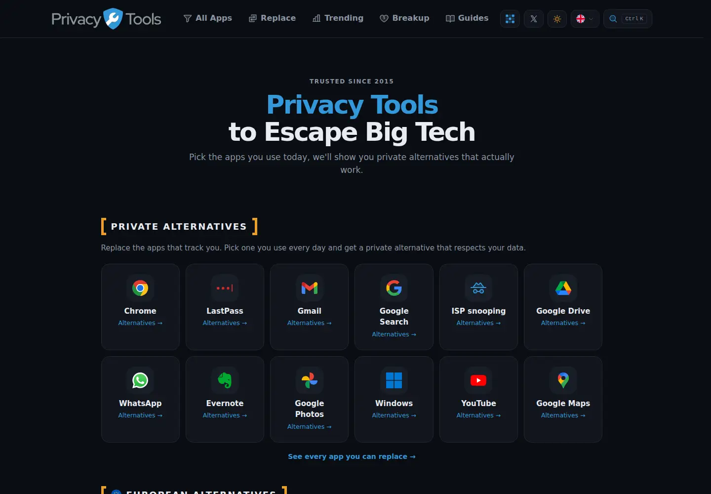 Screenshot of privacytools.io