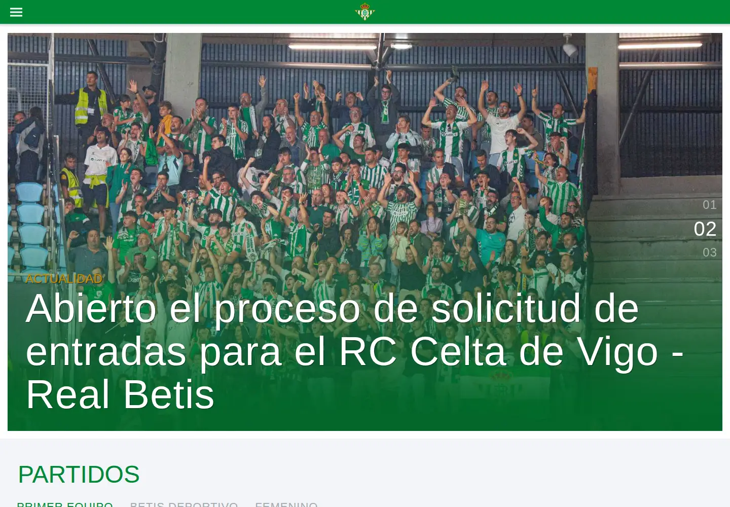 Captured homepage of realbetisbalompie.es in the current scan