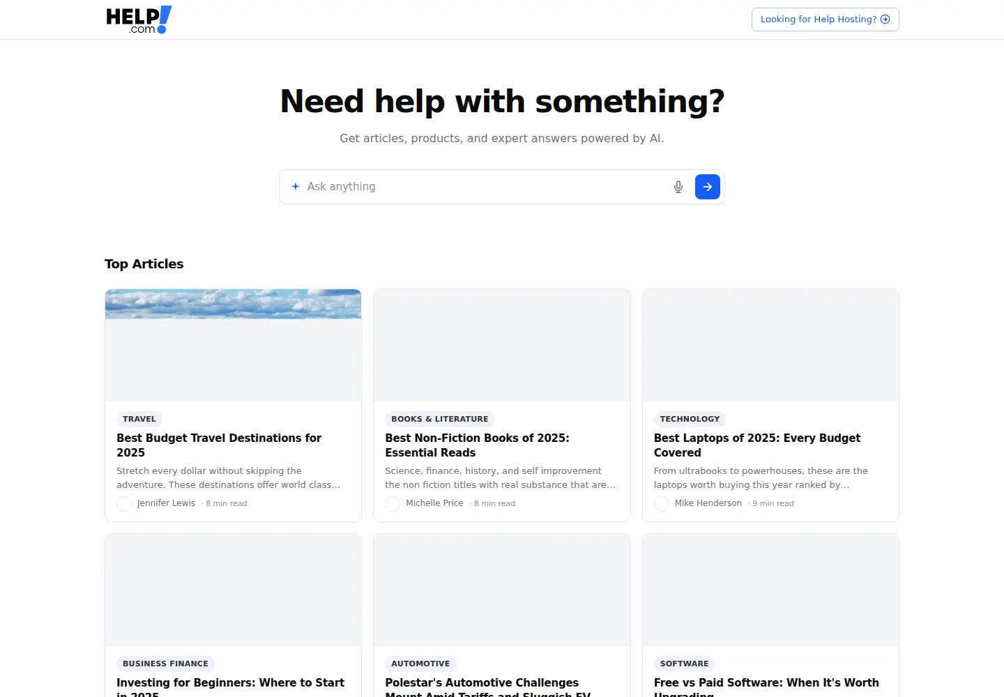 Captured homepage of help.com in the current scan