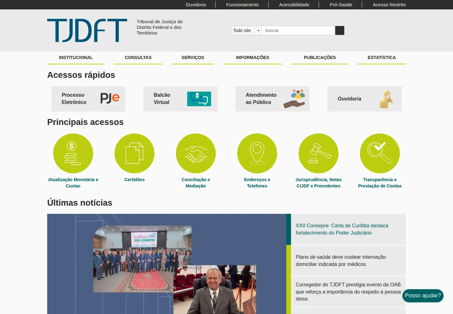 Captured homepage of tjdft.jus.br in the current scan