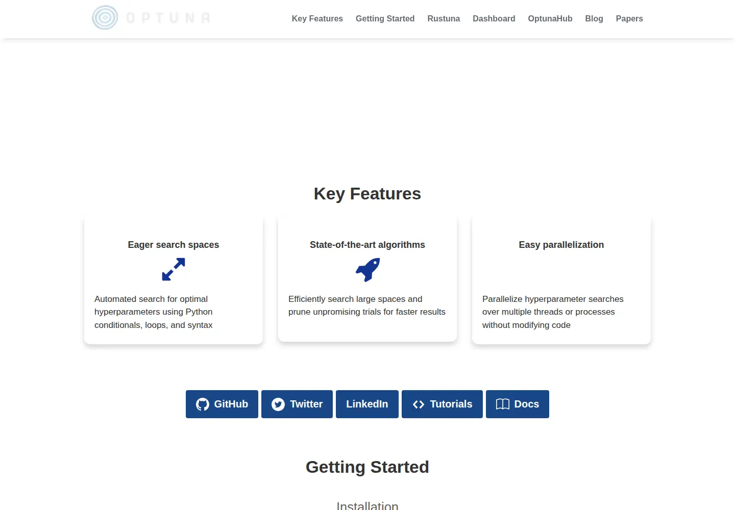 Captured homepage of optuna.org in the current scan