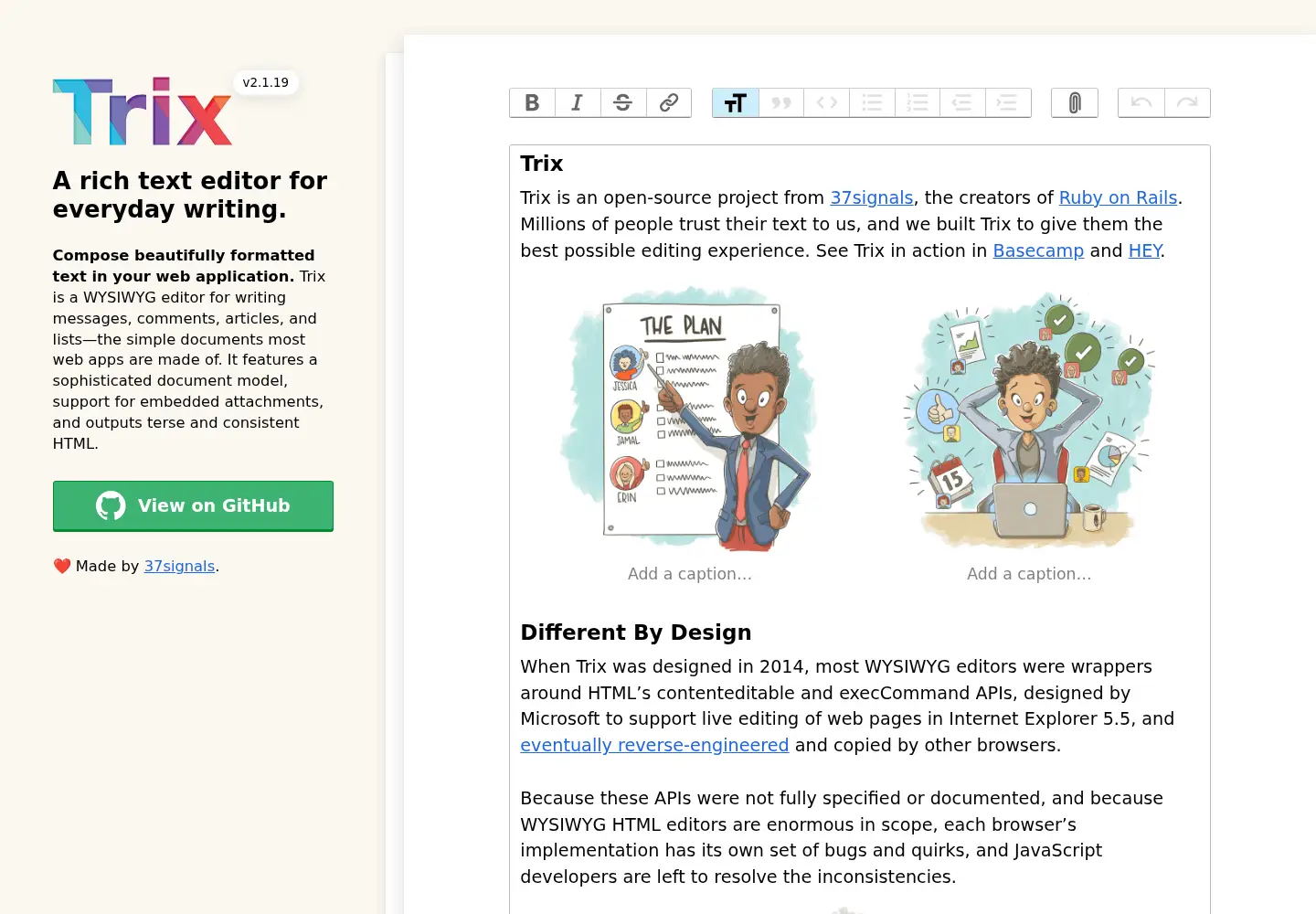 Screenshot of trix-editor.org