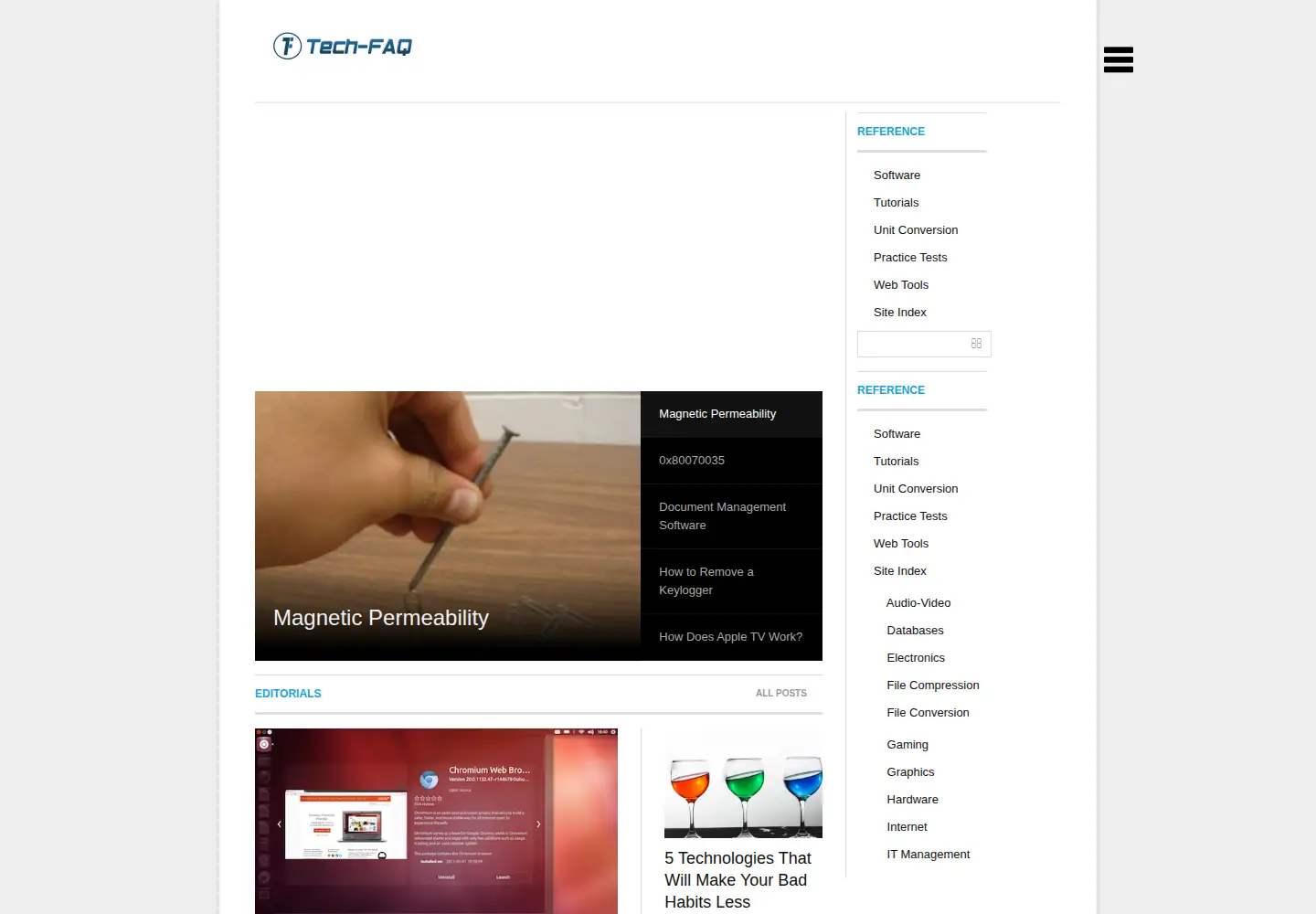 Captured homepage of tech-faq.com in the current scan