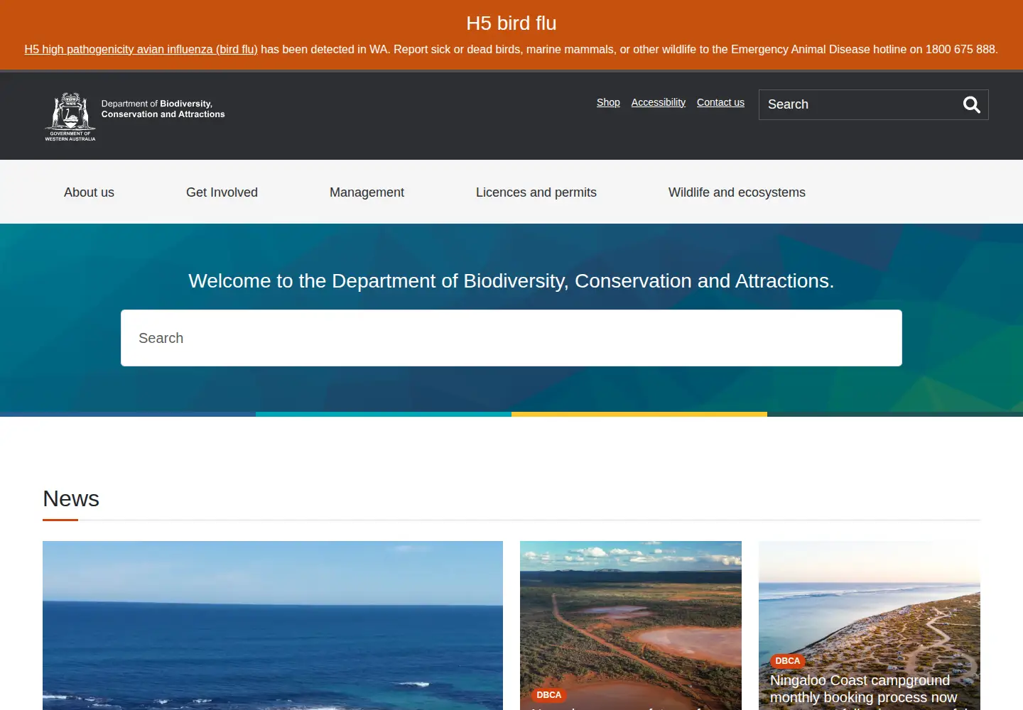 Screenshot of dbca.wa.gov.au