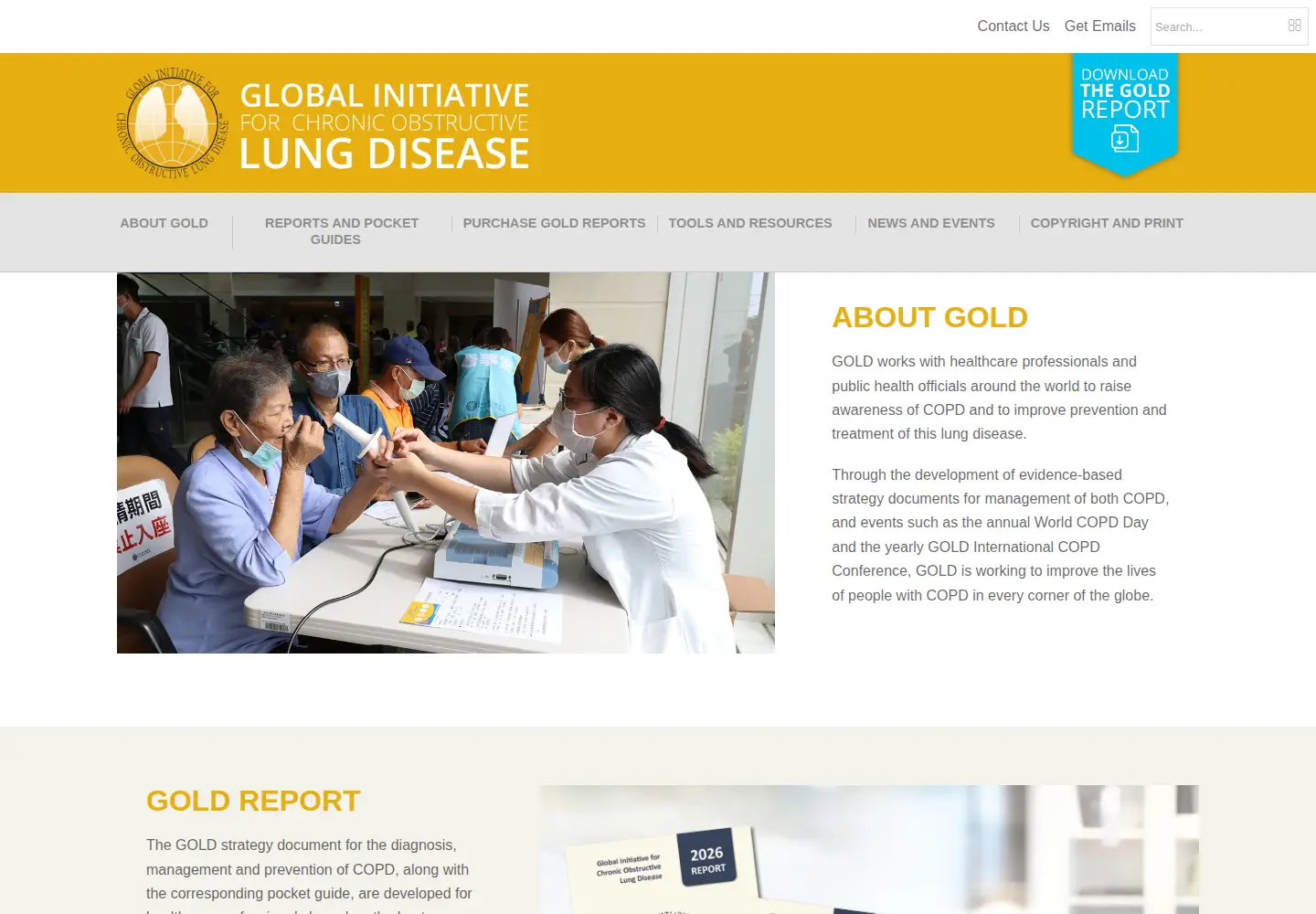 Captured homepage of goldcopd.org in the current scan