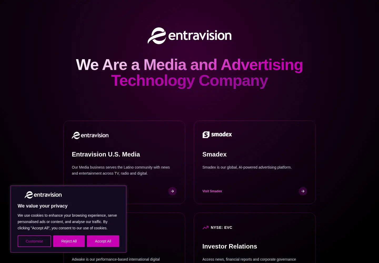 Captured homepage of entravision.com in the current scan